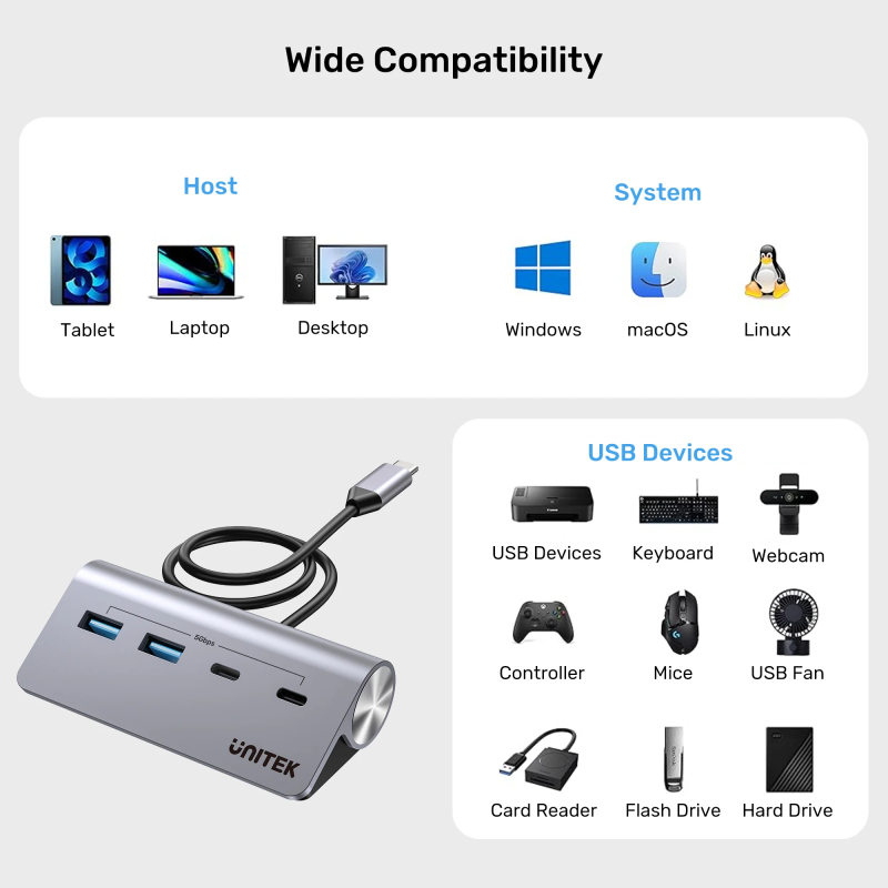 Unitek USB-C Hub - H1337A - 2xUSB-A 2xUSB-C 5Gbps & USB-C Power Port — Buy in Cyprus with Fast Delivery