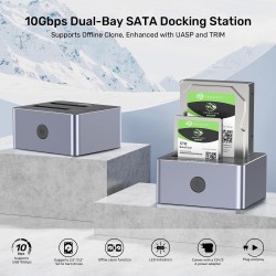 Unitek HDD Docking Station - Y-3027 - USB-C 3.1 10Gbps SATA6G Dual Bay Aluminium (Silver) — Buy in Cyprus with Fast Delivery