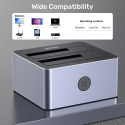 Unitek HDD Docking Station - Y-3027 - USB-C 3.1 10Gbps SATA6G Dual Bay Aluminium (Silver) — Buy in Cyprus with Fast Delivery