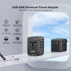 Unitek Charge Wall 65W Travel Adapter 3xUSBC+USBA Black - P1122A - 65W, Travel, 3xUSBC+USBA, Black