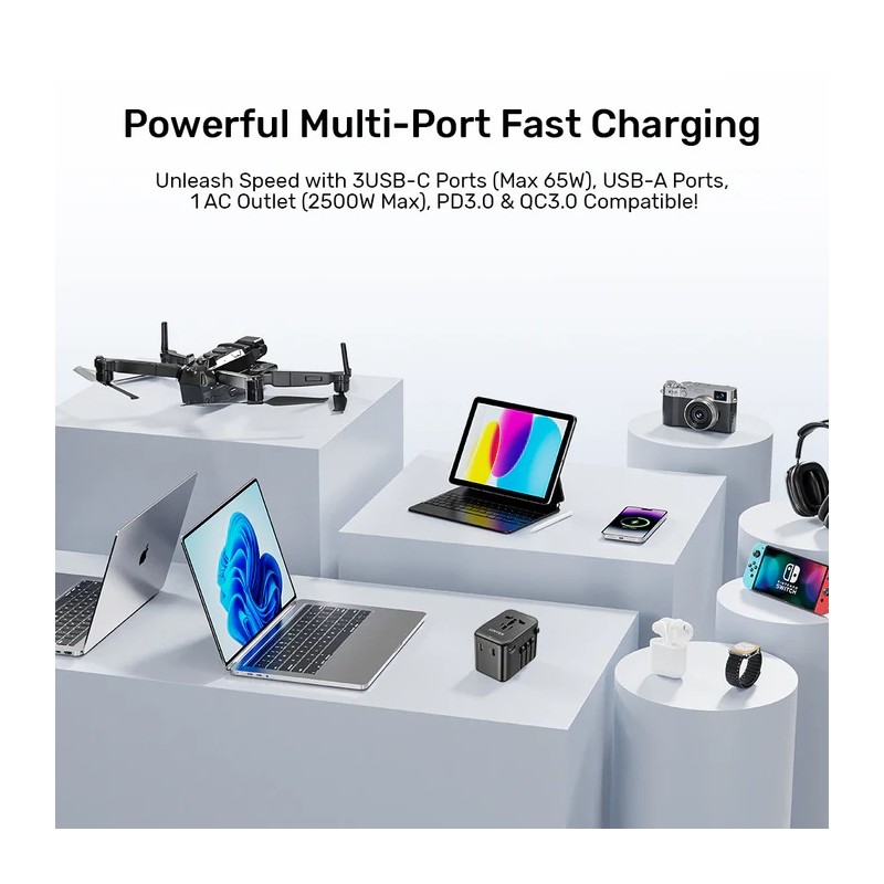 Unitek Charge Wall 65W Travel Adapter 3xUSBC+USBA Black - P1122A - 65W, Travel, 3xUSBC+USBA, Black