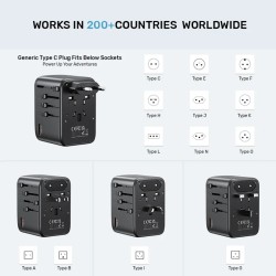Unitek Charge Wall 65W Travel Adapter 3xUSBC+USBA Black - P1122A - 65W, Travel, 3xUSBC+USBA, Black