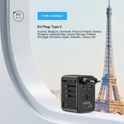 Unitek Charge Wall 65W Travel Adapter 3xUSBC+USBA Black - P1122A - 65W, Travel, 3xUSBC+USBA, Black