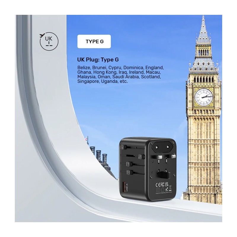 Unitek Charge Wall 65W Travel Adapter 3xUSBC+USBA Black - P1122A - 65W, Travel, 3xUSBC+USBA, Black