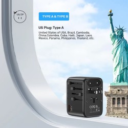 Unitek Charge Wall 65W Travel Adapter 3xUSBC+USBA Black - P1122A - 65W, Travel, 3xUSBC+USBA, Black