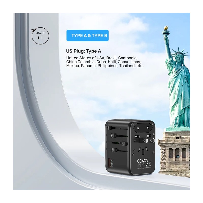 Unitek Charge Wall 65W Travel Adapter 3xUSBC+USBA Black - P1122A - 65W, Travel, 3xUSBC+USBA, Black