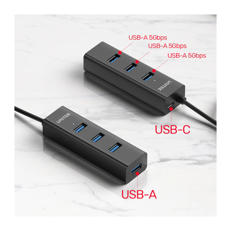 Unitek - Y-3089 - 4x USB-A 3.0 Ports & 1x USB-C Power Port with 1.2m Cable — Buy in Cyprus with Fast Delivery