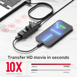 Unitek - Y-3089 - 4x USB-A 3.0 Ports & 1x USB-C Power Port with 1.2m Cable — Buy in Cyprus with Fast Delivery