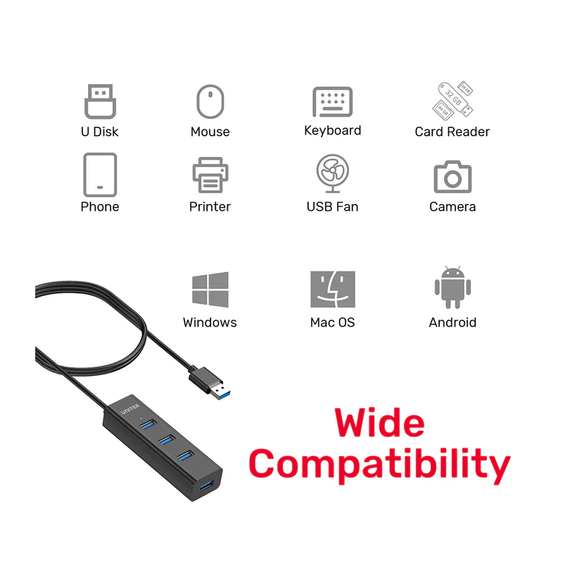 Unitek - Y-3089 - 4x USB-A 3.0 Ports & 1x USB-C Power Port with 1.2m Cable — Buy in Cyprus with Fast Delivery