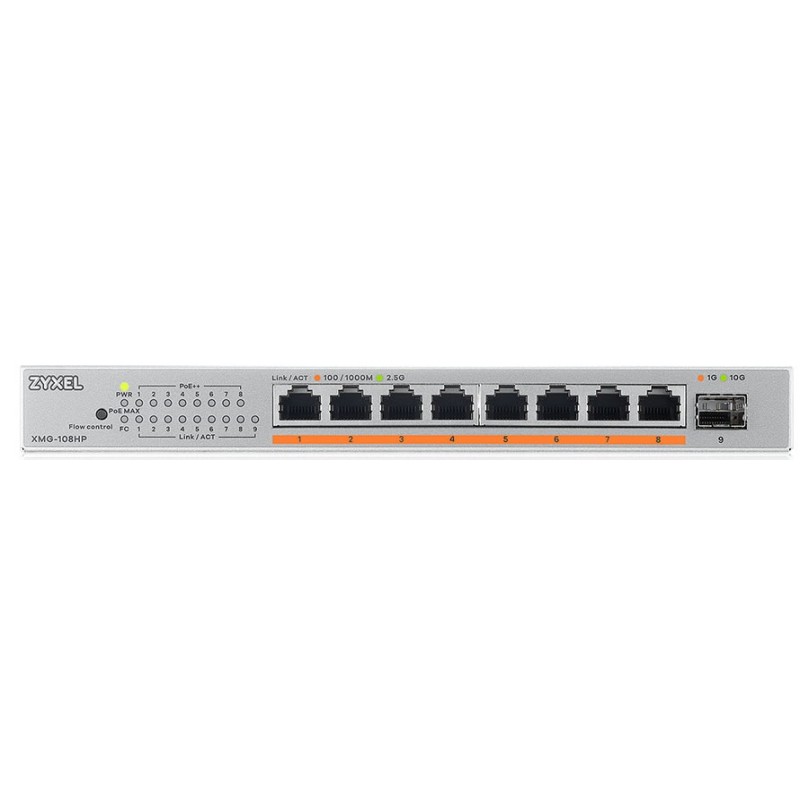 Zyxel Switch PoE Multi-Gig 2.5G 8PoE + 10G SFP+ 100W - XMG-108HP - 2.5G, 8PoE, 10G SFP+, 100W