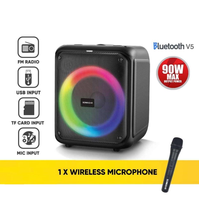 SonicGear Portable Karaoke Speaker - AudioXPro600HD - 90W BT USB FM with 1 Wireless Microphone