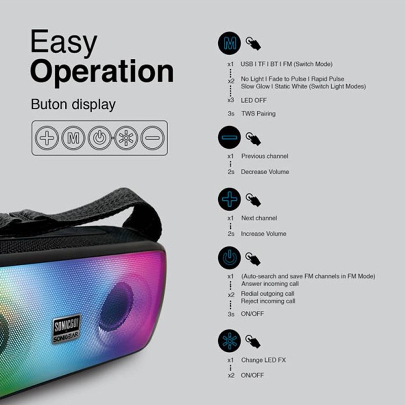 SonicGear - SONICGO!3 - RGB Portable Bluetooth Speaker with FM Radio & USB — Buy in Cyprus with Fast Delivery