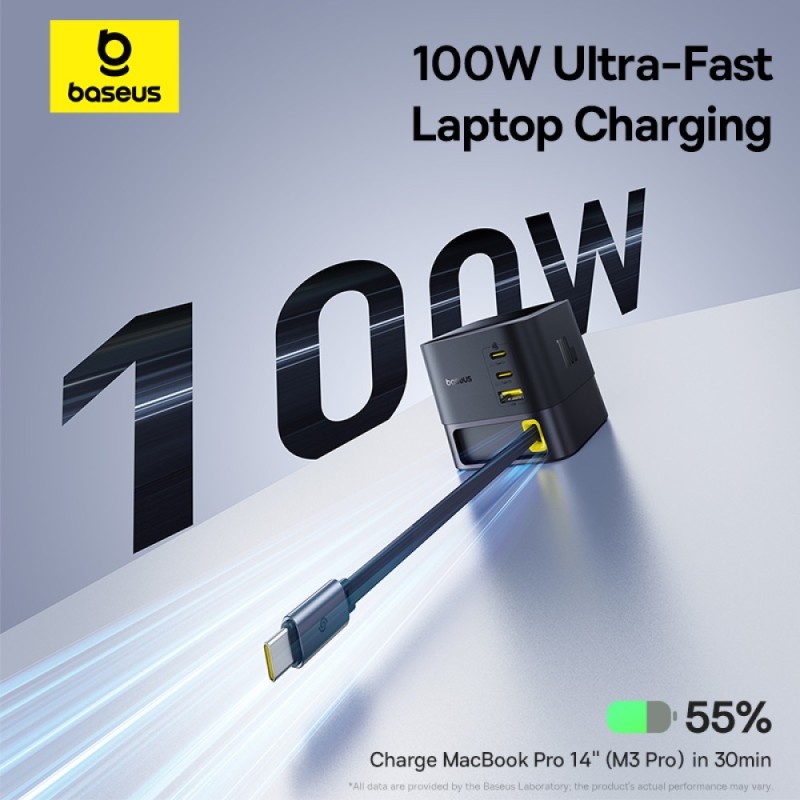 Baseus Charger Desktop - 100W 3C+U SUPER GAN Retractable Cable 100W EU — Buy in Cyprus with Fast Delivery