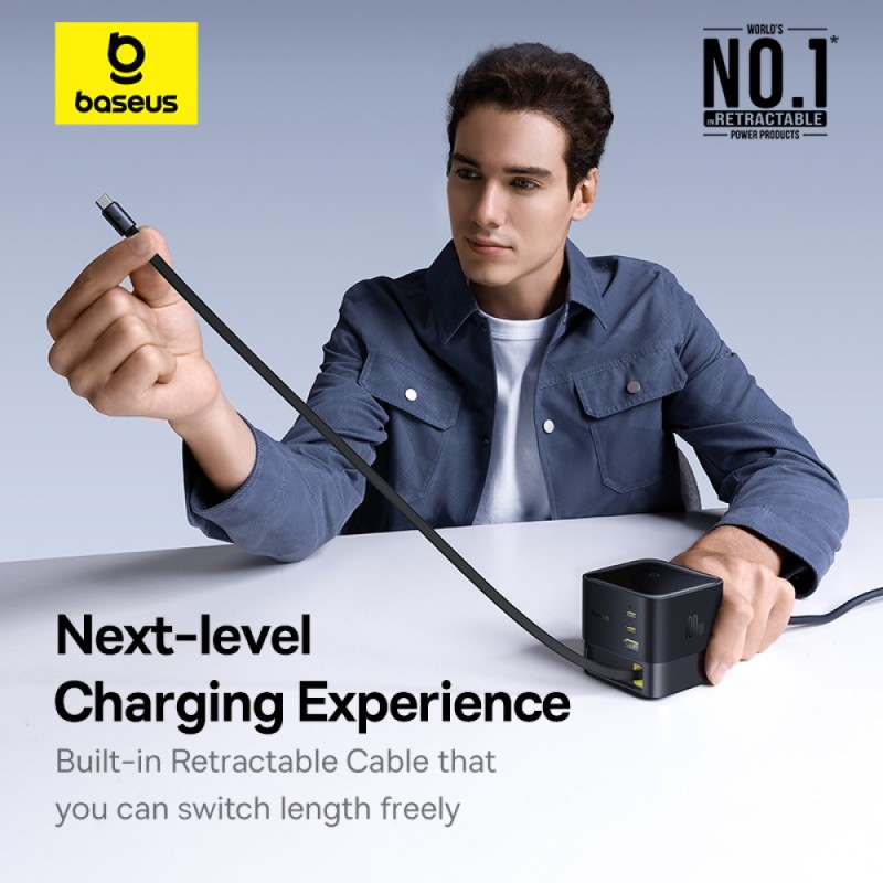 Baseus Charger Desktop - 100W 3C+U SUPER GAN Retractable Cable 100W EU — Buy in Cyprus with Fast Delivery