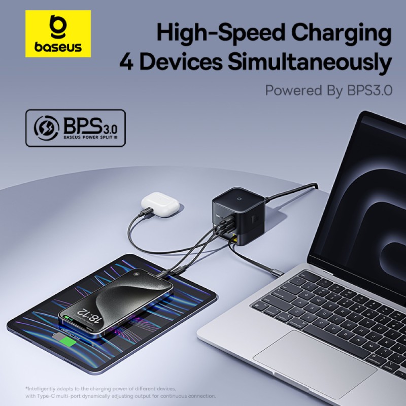 Baseus Charger Desktop - 100W 3C+U SUPER GAN Retractable Cable 100W EU — Buy in Cyprus with Fast Delivery