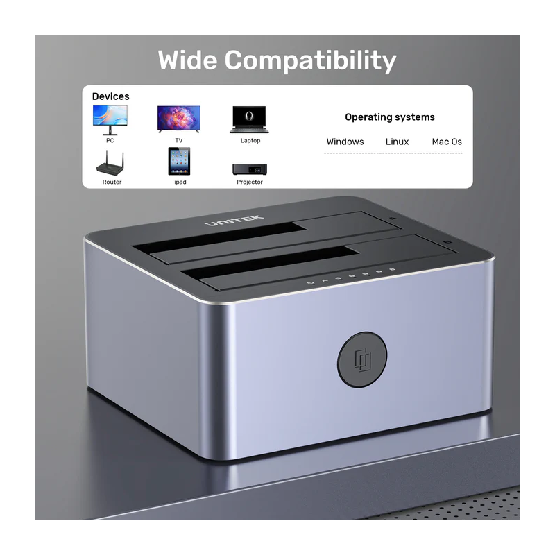 Unitek SATA6G Dual Bay HDD Docking Station - Y-3026 - Alum Black — Buy in Cyprus with Fast Delivery