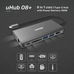 Unitek Type-C Hub - D1019A - USB3.1 with HDMI VGA GB SD PD100W — Buy in Cyprus with Fast Delivery