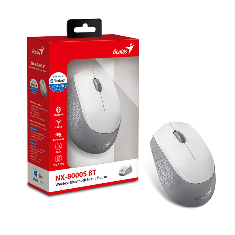 Genius Mouse Wireless+BT Silent - NX-8000S - White — Buy in Cyprus with Fast Delivery