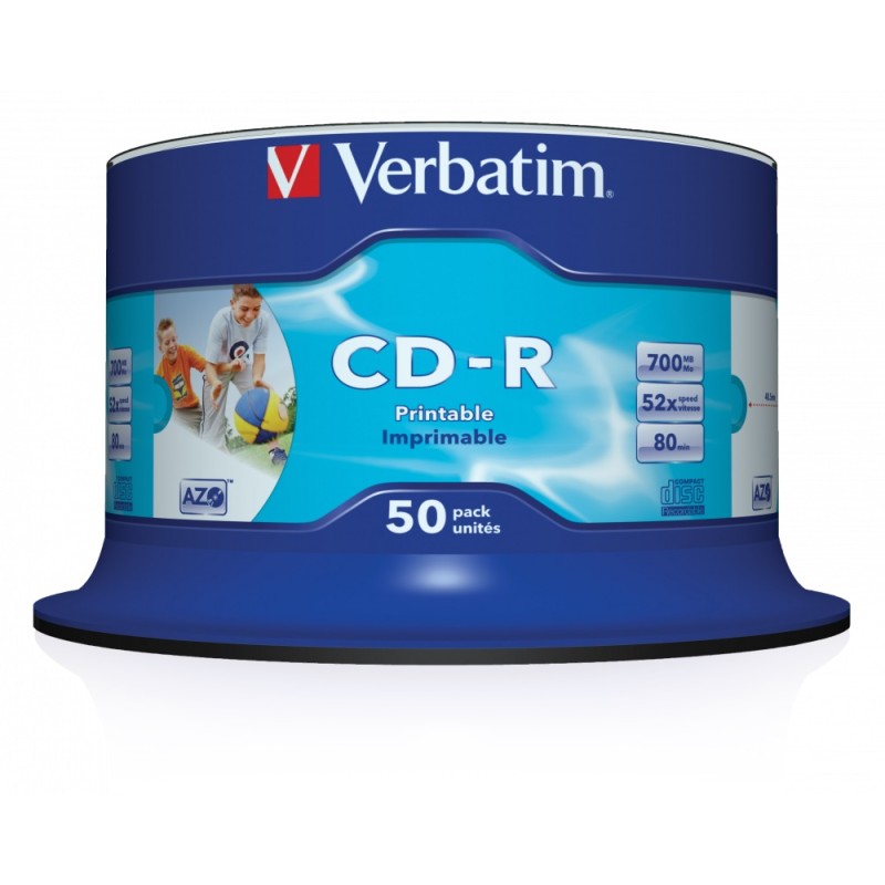 Verbatim CD-R - 43438 - 700MB 52X 50-Pack Spindle Printable — Buy in Cyprus with Fast Delivery