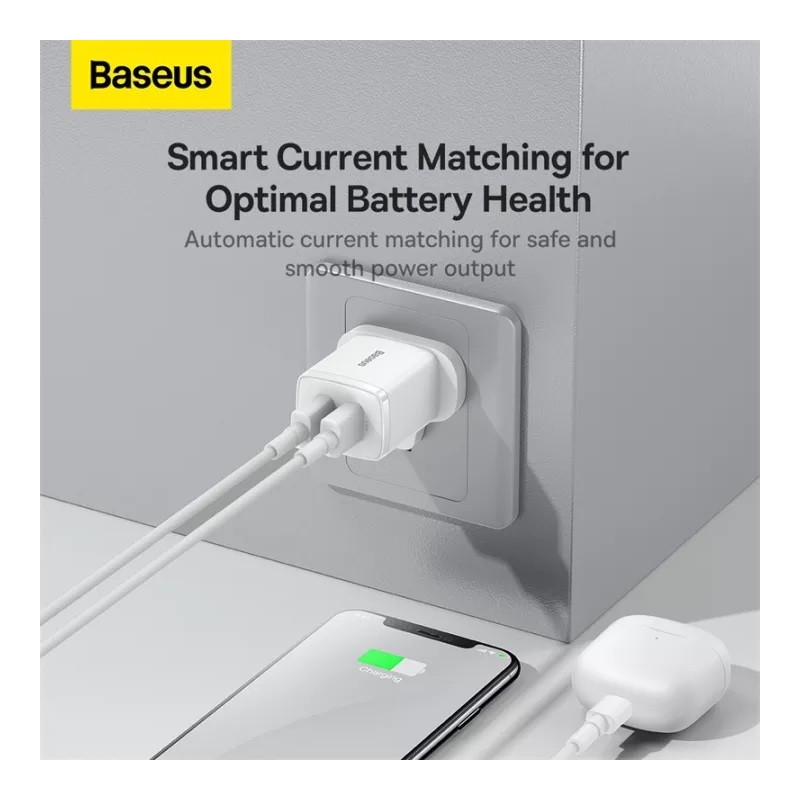 Baseus Charger Wall - 2xUSBA - 2.1A - UK - White — Buy in Cyprus with Fast Delivery