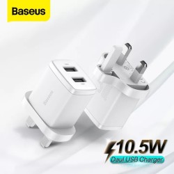 Baseus Charger Wall - 2xUSBA - 2.1A - UK - White — Buy in Cyprus with Fast Delivery
