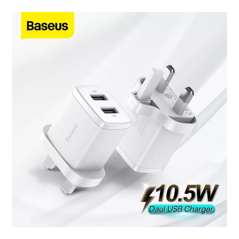Baseus Charger Wall - 2xUSBA - 2.1A - UK - White — Buy in Cyprus with Fast Delivery