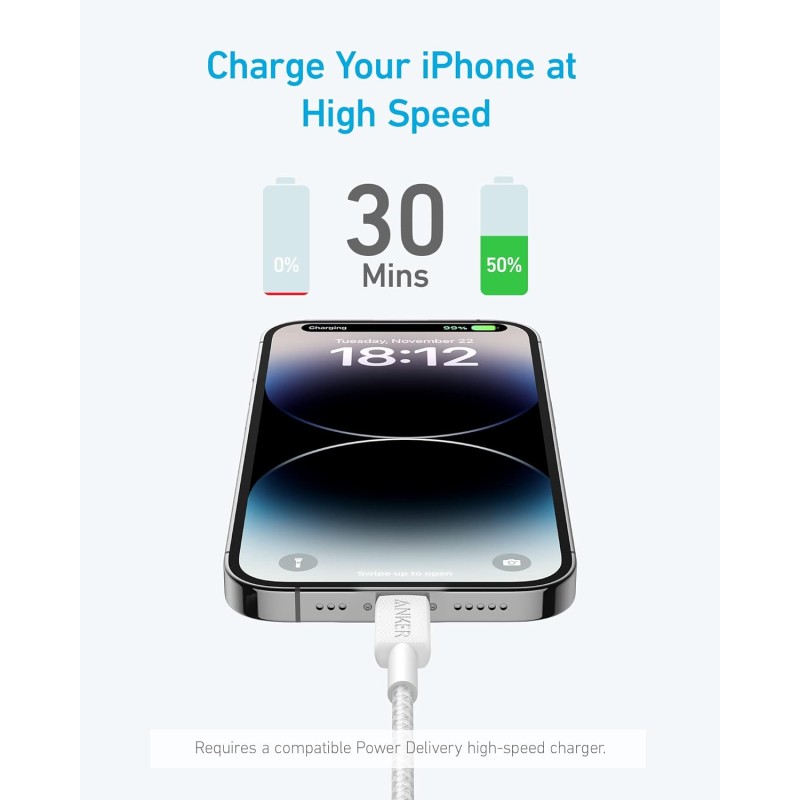 Anker Mobile Cable USB C to MFI - 322 - 0.9m White — Buy in Cyprus with Fast Delivery