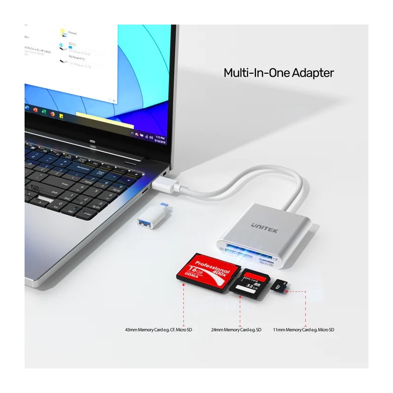Unitek Card Reader - Y-9313D - USB-A C 3.0 Aluminium SD Micro SD CF Card Reader — Buy in Cyprus with Fast Delivery