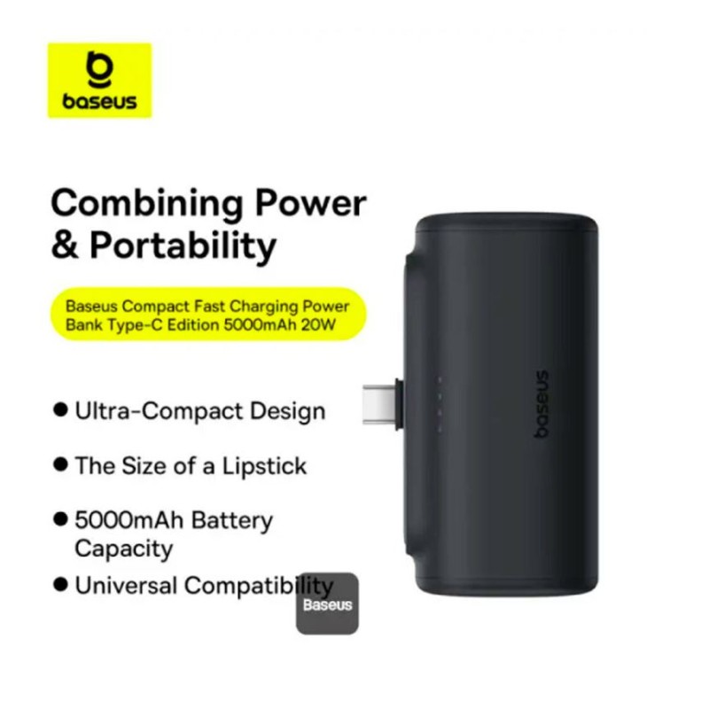 Baseus Powerbank - 20W 5000mAh Plug-In USB-C 20W Black — Buy in Cyprus with Fast Delivery