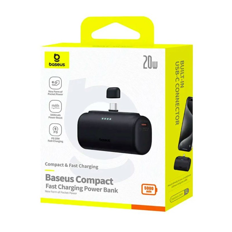 Baseus Powerbank - 20W 5000mAh Plug-In USB-C 20W Black — Buy in Cyprus with Fast Delivery