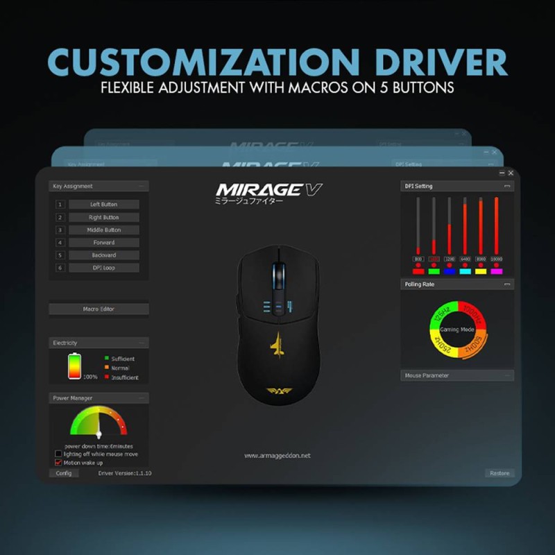Armaggeddon Gaming Mouse - MIRAGE-V - Wired+2.4G+BT Recharge 5B Black — Buy in Cyprus with Fast Delivery