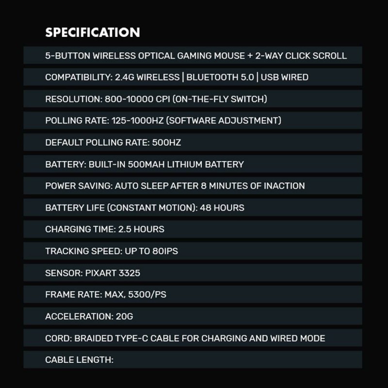 Armaggeddon Gaming Mouse - MIRAGE-V - Wired+2.4G+BT Recharge 5B Black — Buy in Cyprus with Fast Delivery