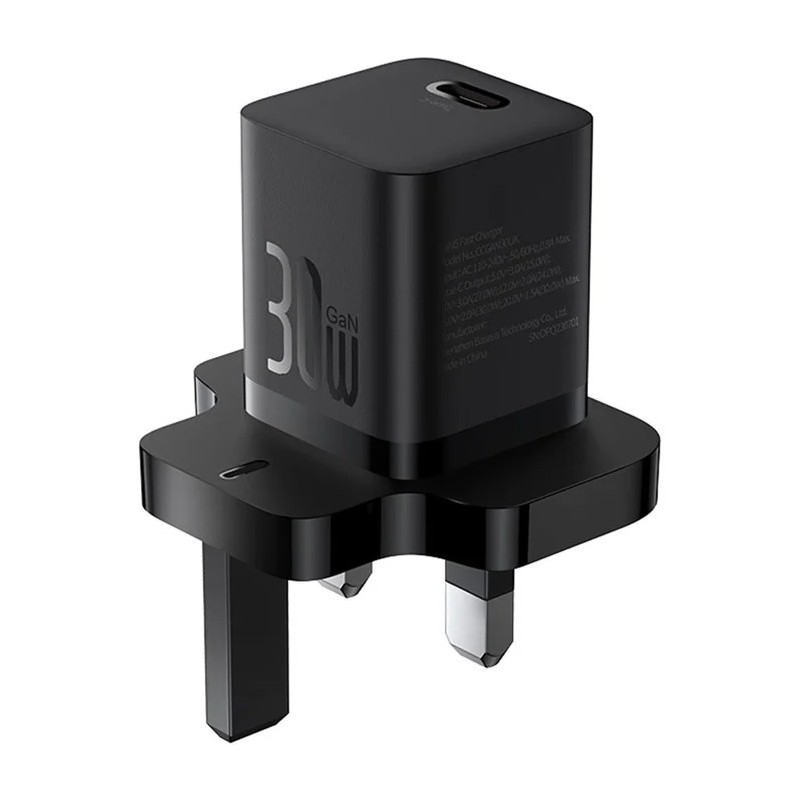 Baseus Charger Wall 30W USB-C UK MINI GaN5 Black - Wall UK 30W USB-C MINI GaN5 Black — Buy in Cyprus with Fast Delivery