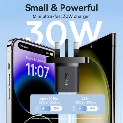 Baseus Charger Wall 30W USB-C UK MINI GaN5 Black - Wall UK 30W USB-C MINI GaN5 Black — Buy in Cyprus with Fast Delivery