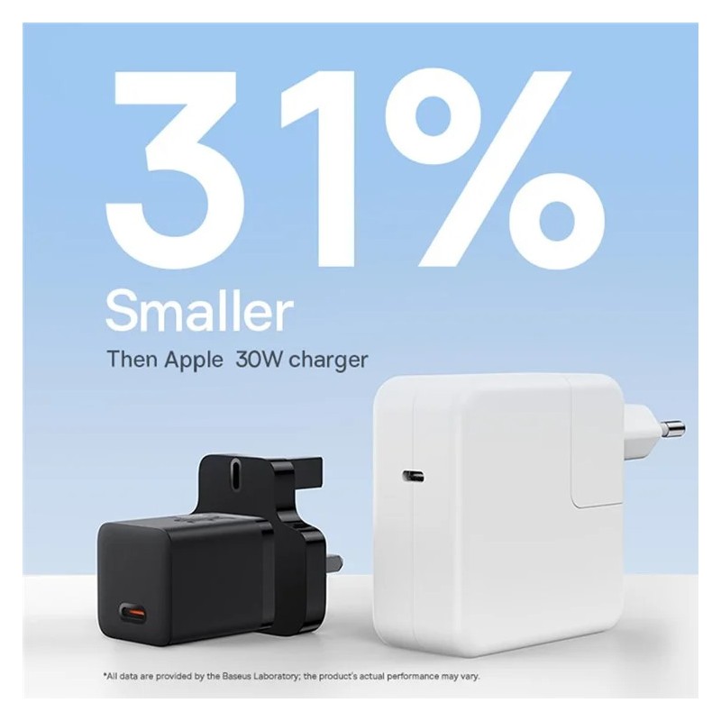 Baseus Charger Wall 30W USB-C UK MINI GaN5 Black - Wall UK 30W USB-C MINI GaN5 Black — Buy in Cyprus with Fast Delivery