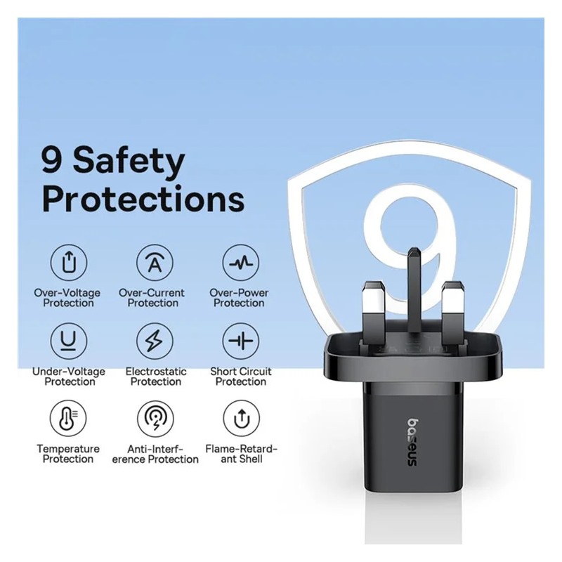 Baseus Charger Wall 30W USB-C UK MINI GaN5 Black - Wall UK 30W USB-C MINI GaN5 Black — Buy in Cyprus with Fast Delivery