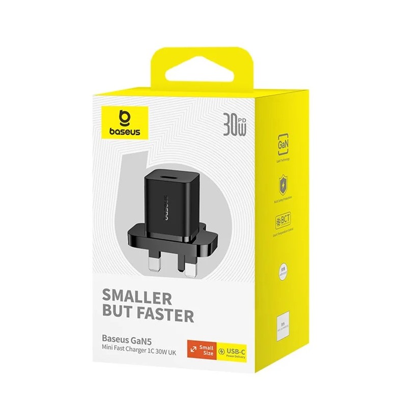 Baseus Charger Wall 30W USB-C UK MINI GaN5 Black - Wall UK 30W USB-C MINI GaN5 Black — Buy in Cyprus with Fast Delivery