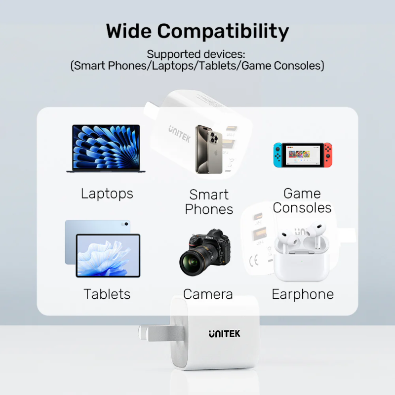 Unitek 33W Wall Charger USB-C PD & QC 3.0 UK - P1125AWH - White — Buy in Cyprus with Fast Delivery