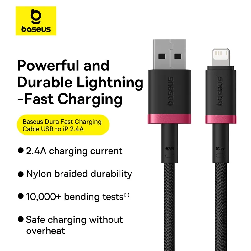 Baseus Cable Lightning to USB-A Dura Series Braided 2.0m Black-Red - Lightning to USB-A, Dura Series, Braided, 2.0m, Black-Red