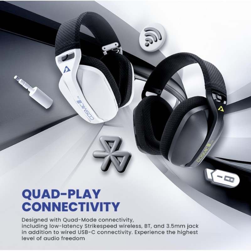 Armaggeddon Gaming Headset USB+3.5mm+2.4G+BT Fabric White - COSMIC-III LITE - USB+3.5mm+2.4G+BT, Fabric White