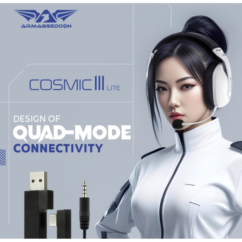 Armaggeddon Gaming Headset USB+3.5mm+2.4G+BT Fabric White - COSMIC-III LITE - USB+3.5mm+2.4G+BT, Fabric White