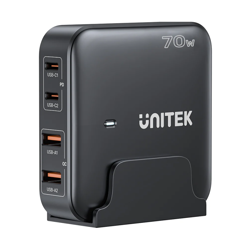 Unitek Desktop 4in1 70W GaN Charger 2xUSB-C 2xUSB-A Ports - P1228ABK - Black — Buy in Cyprus with Fast Delivery