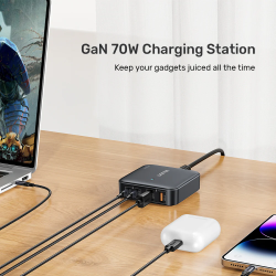 Unitek Desktop 4in1 70W GaN Charger 2xUSB-C 2xUSB-A Ports - P1228ABK - Black — Buy in Cyprus with Fast Delivery