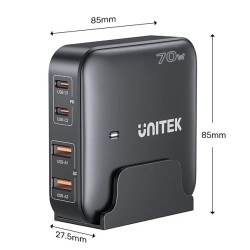 Unitek Desktop 4in1 70W GaN Charger 2xUSB-C 2xUSB-A Ports - P1228ABK - Black — Buy in Cyprus with Fast Delivery