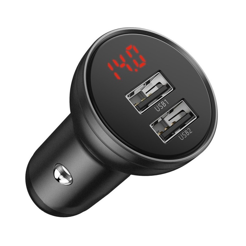 Baseus Digital Display Dual USB 24W Car Charger - Black — Buy in Cyprus with Fast Delivery