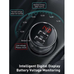 Baseus Digital Display Dual USB 24W Car Charger - Black — Buy in Cyprus with Fast Delivery