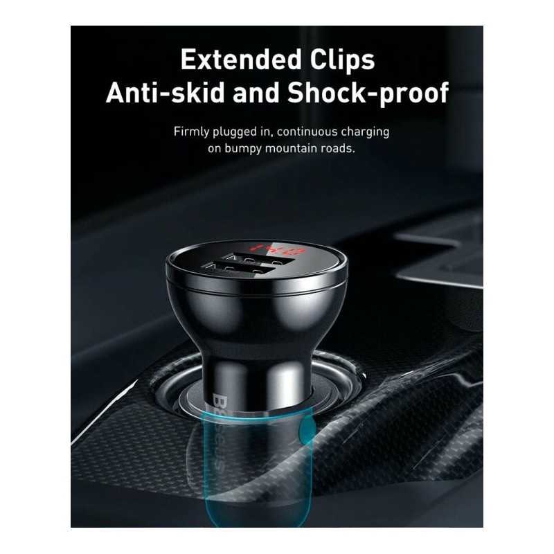 Baseus Digital Display Dual USB 24W Car Charger - Black — Buy in Cyprus with Fast Delivery