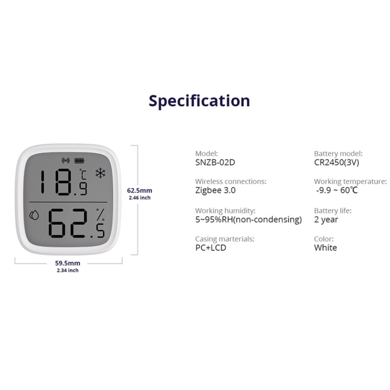 SONOFF Zigbee LCD Smart Temperature Humidity Sensor - SNZB-02D - Zigbee LCD Smart Temperature Humidity Sensor