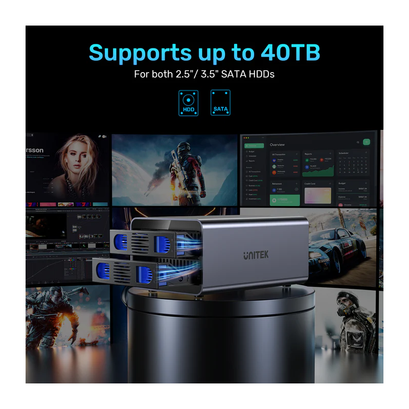 Unitek USB-A 2-Bay External SATA HDD Enclosure - S1308B - with RAID — Buy in Cyprus with Fast Delivery