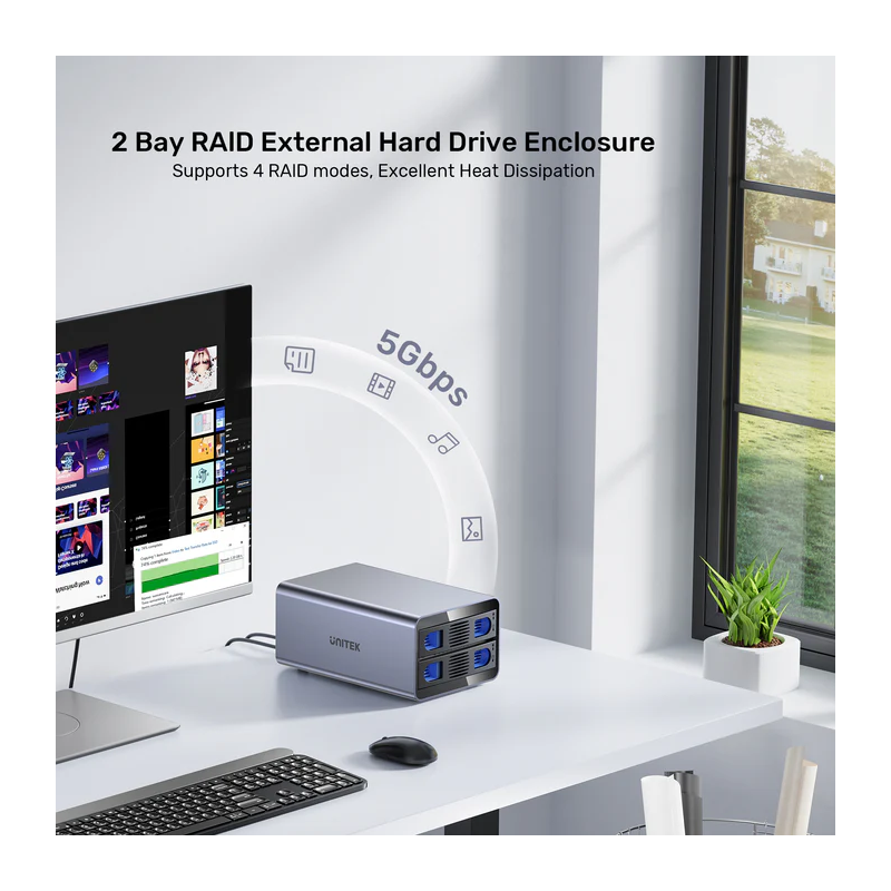 Unitek USB-A 2-Bay External SATA HDD Enclosure - S1308B - with RAID — Buy in Cyprus with Fast Delivery